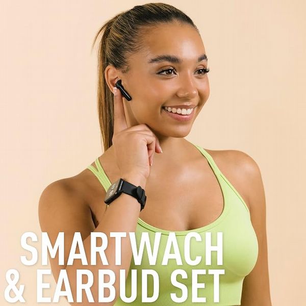 Reflex Active Series 17 Black Strap Smart Watch and True Wireless Sound Earbud Bundle