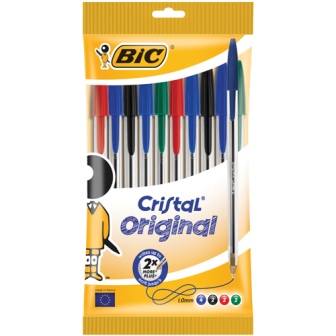 Bic Cristal 10 Pack Medium Ball Point Pens Assorted 830865