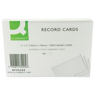 Q-Connect Record Card 6x4 Inches Ruled Feint White (Pack of 100) KF35205