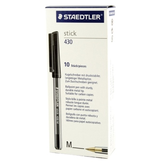 Staedtler Stick Ballpoint Pen Medium Black 430-M9 - Pack of 10