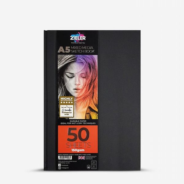 Zieler : Mixed Media Sketchbook : Hardback : 150gsm : 50 Sheets : A5 : Portrait