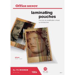 Office Depot A4 150 Micron Clear Gloss Laminating Pouches - Pack of 100